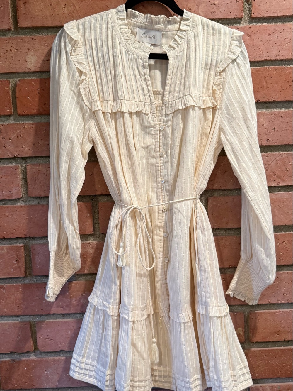 Cleobella Celine Cream Button-Front Ruffle Mini Dress - Picture 4 of 10